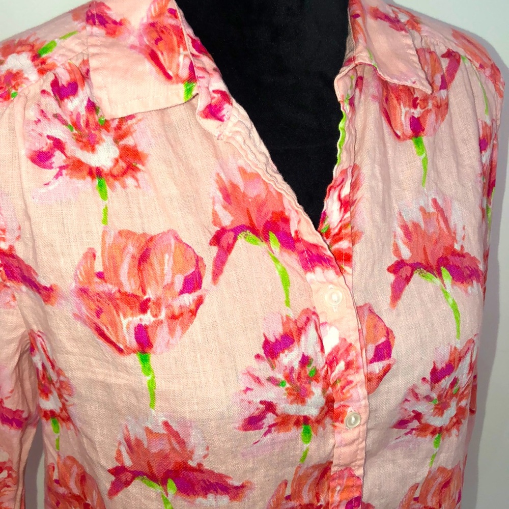 Charter Club Linen Pink Floral Print Button Down Blouse Spring Summer - Picture 3 of 8